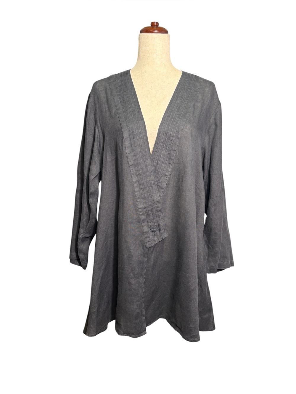 Marimekko Finland Black Linen Lagenlook Tunic Dress Oversized Size Small